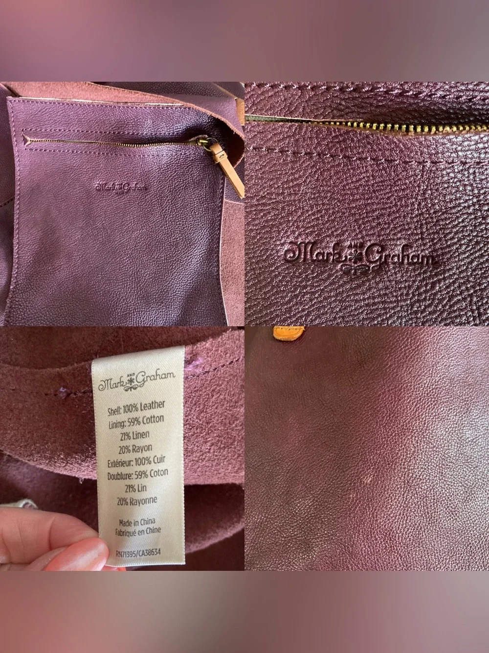 Mark & Graham Brooklyn Leather Oversized Tote Plum Long Weekend